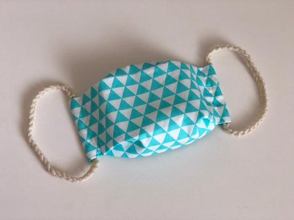 Washable Reusable [Adult Size] Face Mask - Turquoise Triangle Pattern Fabric